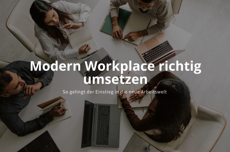 Team arbeitet digital und flexibel mit Microsoft 365 im modernen Büro – Symbol für Modern Workplace Umsetzung in KMU